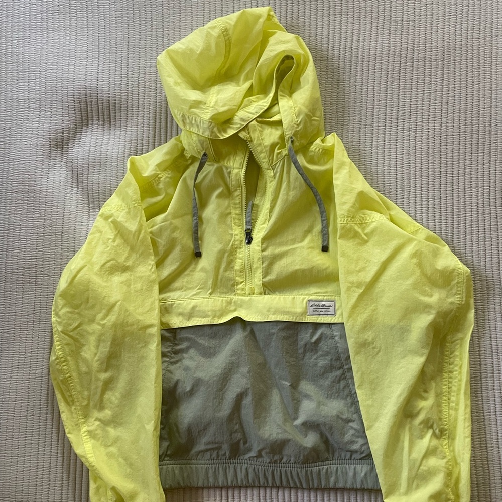 Eddie Bauer Yellow and Sage Green Hooded Windbreaker